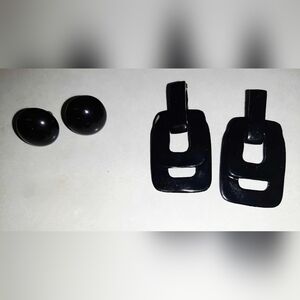 Vintage 2 pairs Black Clip on Screw on Earrings